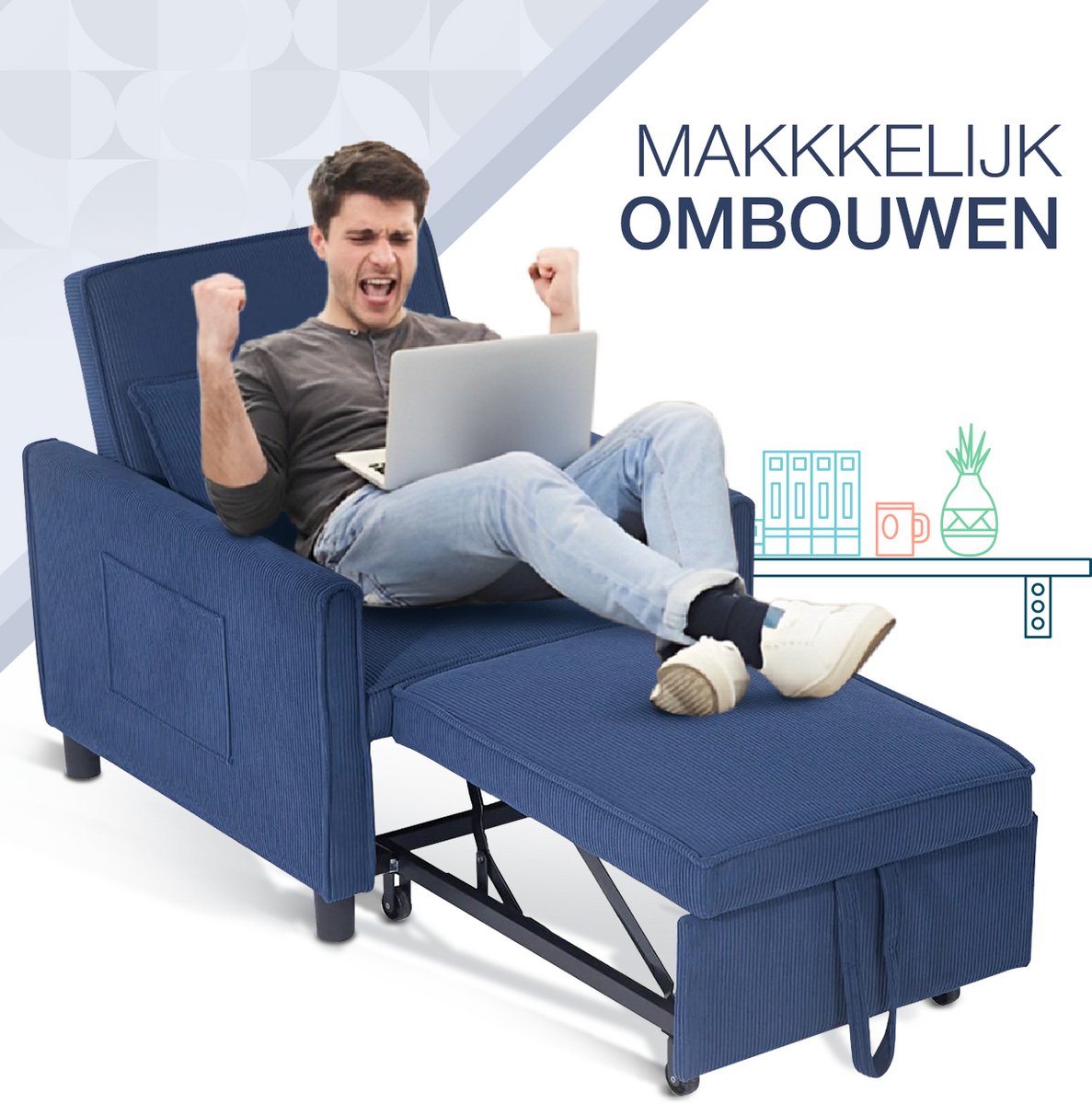 Granmaison Slaapstoel uitklapbaar - Blauw