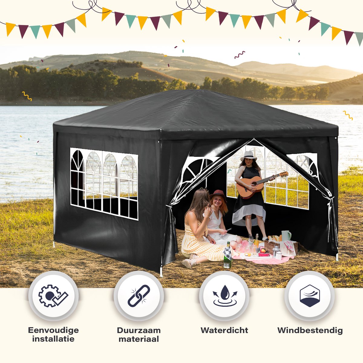 Granmaison Partytent opvouwbaar 3x4m - Zwart