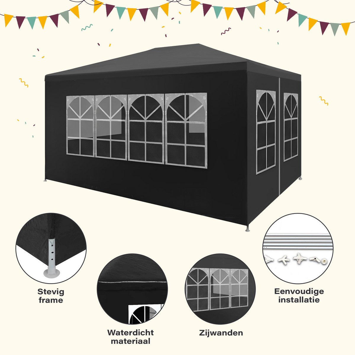 Granmaison Partytent opvouwbaar 3x4m - Zwart
