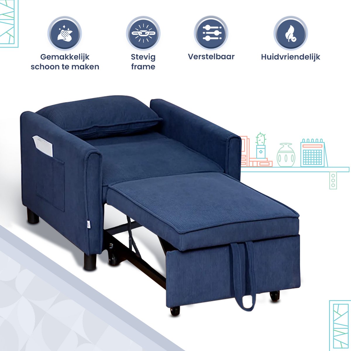 Granmaison Slaapstoel uitklapbaar - Blauw