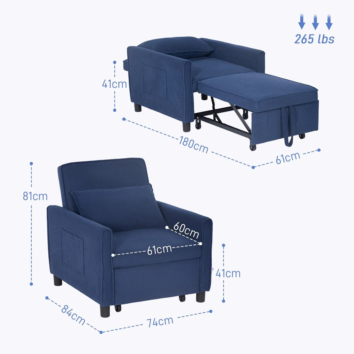 Granmaison Slaapstoel uitklapbaar - Blauw